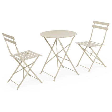 Set Tavolo + 2 Sedie Pieghevoli in Acciaio E-Coating Beige