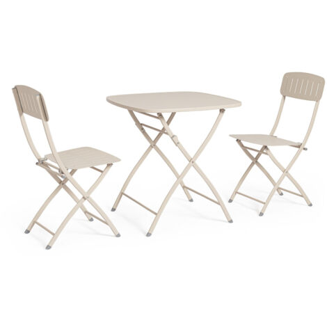 Set Tavolo + 2 Sedie Pieghevoli in Acciaio E-Coating Beige