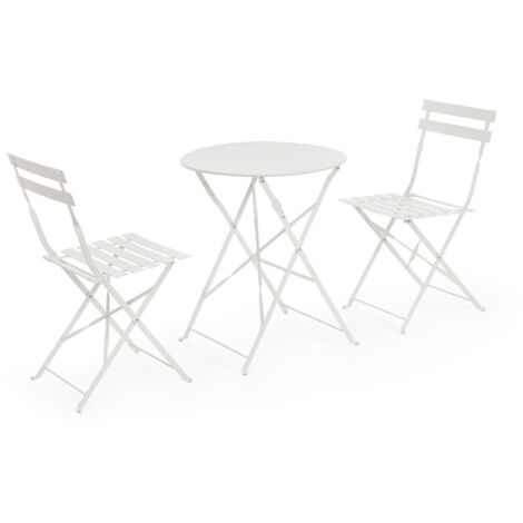 Set Tavolo + 2 Sedie Pieghevoli in Acciaio E-Coating Bianco