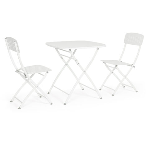 Set Tavolo + 2 Sedie Pieghevoli in Acciaio E-Coating Bianco
