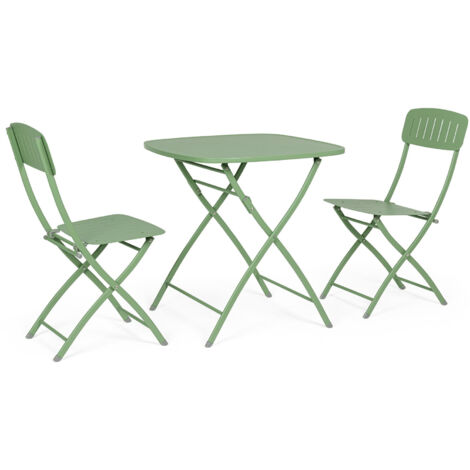 Set Tavolo + 2 Sedie Pieghevoli in Acciaio E-Coating Verde