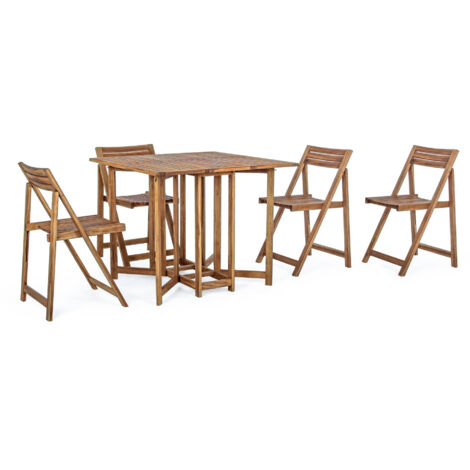 Set Tavolo + 4 Sedie Pieghevoli in Legno di acacia Natural