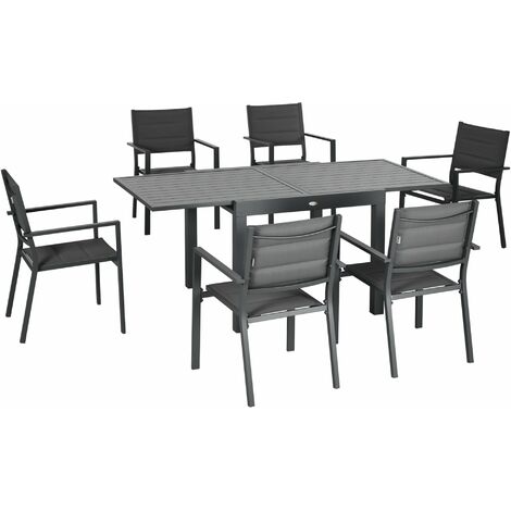 Set Tavolo Allungabile e 6 Sedie da Giardino in Alluminio Grigio