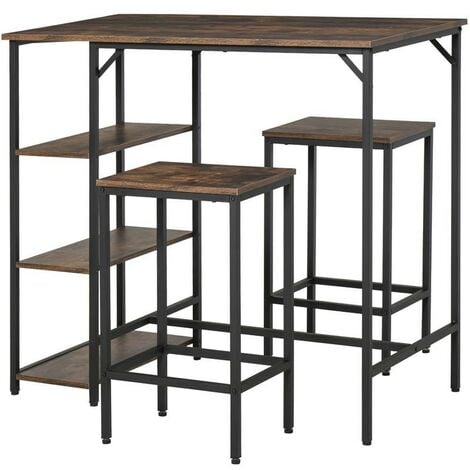 Set tavolo alto rettangolare LOFT con 4 sgabelli da bar, arredamento in  acciaio e legno, incasso, design