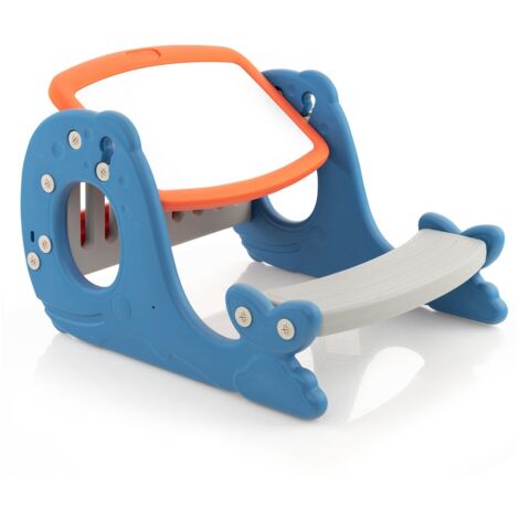 Set tavolo attività convertibile per bambini con lavagna cancellabile, Cavalletto multifunzionale Blu e Arancione