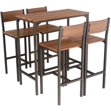 Set Tavolo Bar E 4 Sgabelli Marrone Noce Mod. Venice