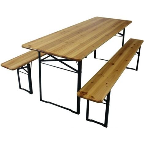 Legno e Acciaio Set Birreria Tavolo e 2 Panche