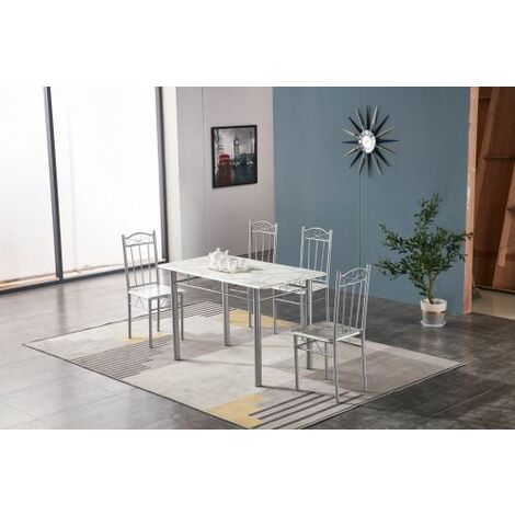 SET TAVOLO C/4 SEDIE 120X70 CM EFF. MARMO CHIARO