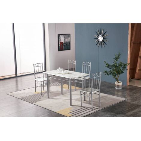 SET TAVOLO C/4 SEDIE 120X70 CM EFF. MARMO CHIARO