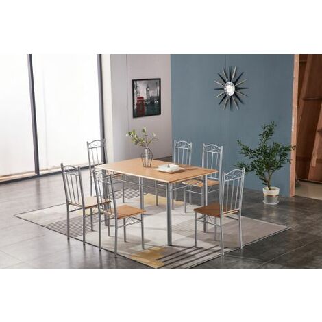 SET TAVOLO C/6 SEDIE 140X80 CM LEGNO CHIARO