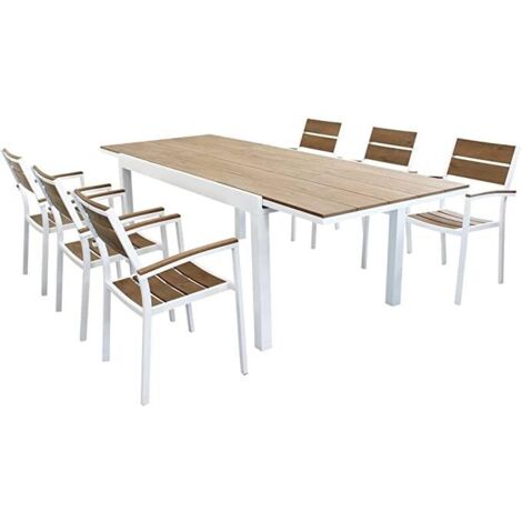 SET TAVOLO CAYMAN ALLUNGABILE CON 6 POLTRONE IN TEAK BIANCO E NATURALE