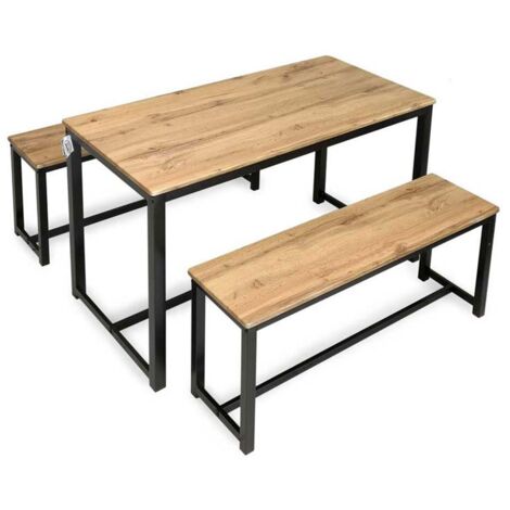 SET TAVOLO CON 2 PANCHE IN LEGNO120X60X74 CM NATURALE