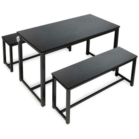 SET TAVOLO CON 2 PANCHE IN LEGNO120X60X74 CM NERO