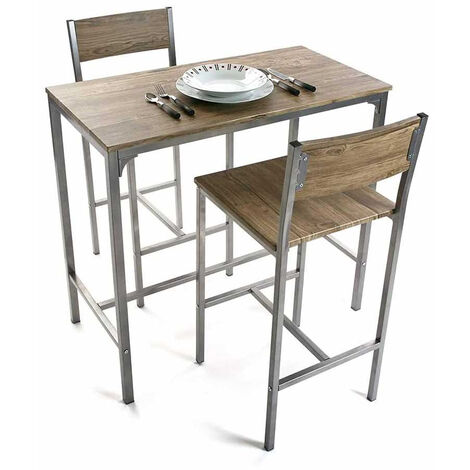 Set Tavolo con 2 sedie 87 x 89 x 45 cm Struttura in Metallo Base in Legno Stile Industriale Arredamento Cucina Salone marrone
