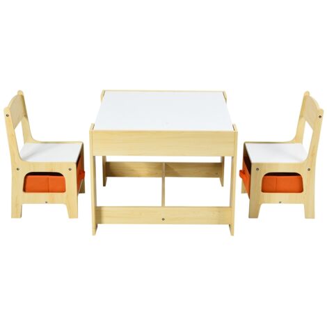 Set tavolo con 2 sedie per bambini in legno, Set di 3 pezzi mobili per bimbi 62x62x48cm Naturale