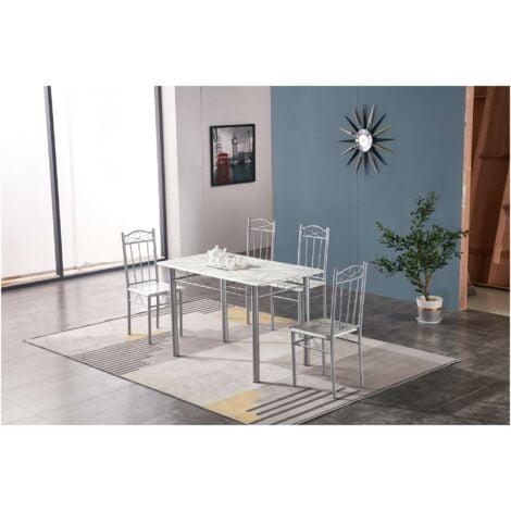 Set Tavolo Con 4 Sedie 120X70 Cm Eff.Marmo Chiaro