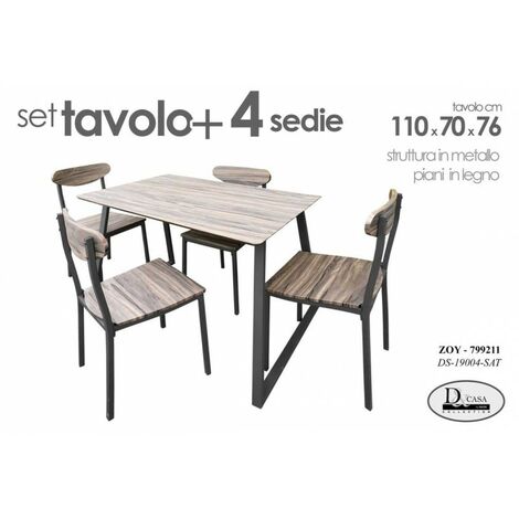 Set tavolo e 4 sedie da pranzo rovere/grigio, tavolo 110 x 70 x 76 cm LIMA