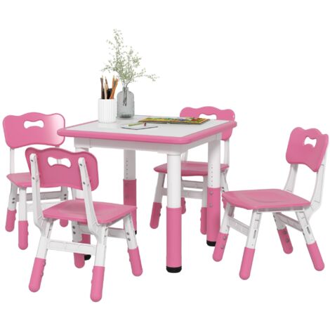 Set Tavolo con 4 Sedie per Bambini Altezza Regolabile Rosa
