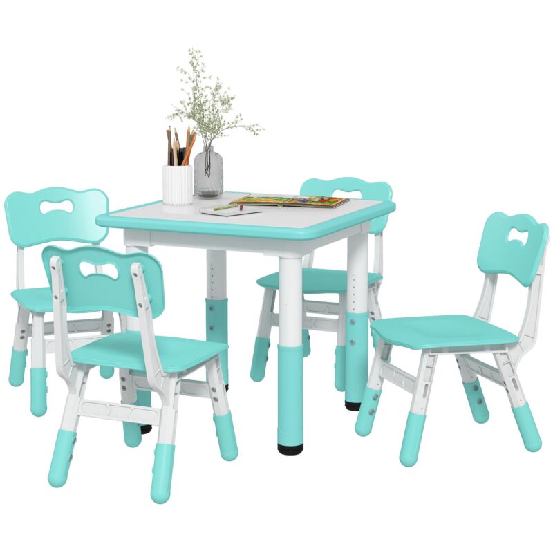 Set Tavolo con 4 Sedie per Bambini Altezza Regolabile Verde