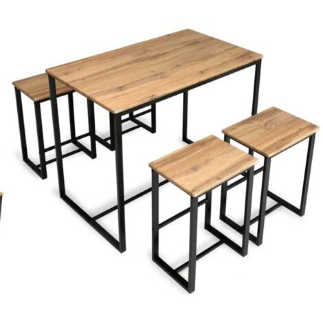 SET TAVOLO CON 4 SGABELI IN LEGNO100X60X87 CM NATURALE