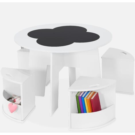Set tavolo con ardesia e 4 sedie contenitore per bambini