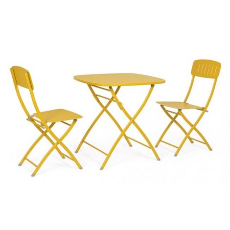 Set Tavolo con Sedie in Acciaio Bianco da Esterno - VIBRANT - Colore: Giallo