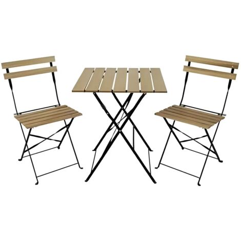 Set Tavolo da Giardino 55x55 cm con 2 Sedie Metallo Nero Legno
