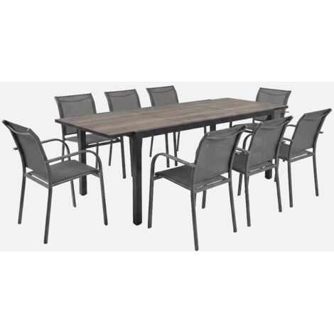 Set tavolo da giardino allungabile in alluminio effetto legno con 8 sedie