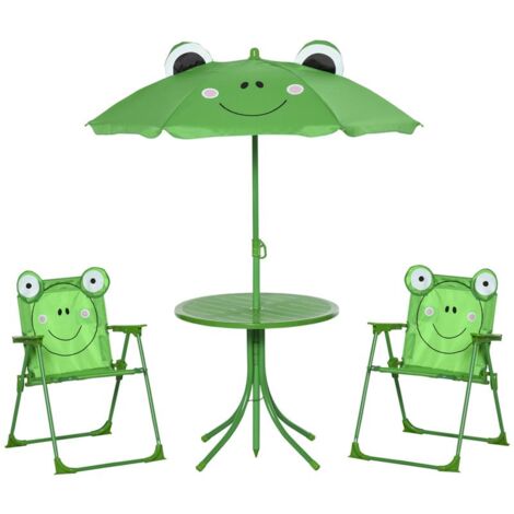 SET TAVOLO DA GIARDINO CON 2 SEDIE PIEGHEVOLI E OMBRELLONE PER BAMBINI