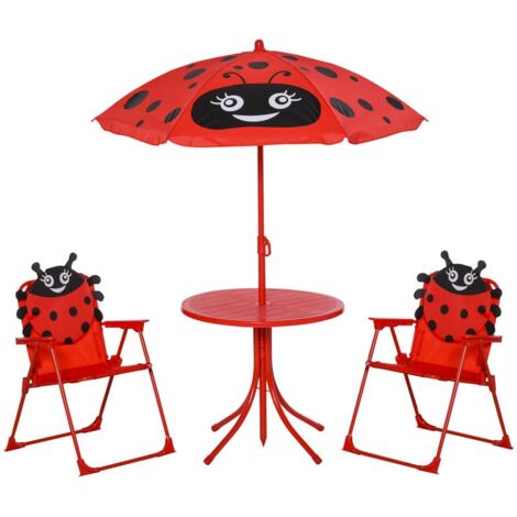 SET TAVOLO DA GIARDINO CON 2 SEDIE PIEGHEVOLI E OMBRELLONE PER BAMBINI