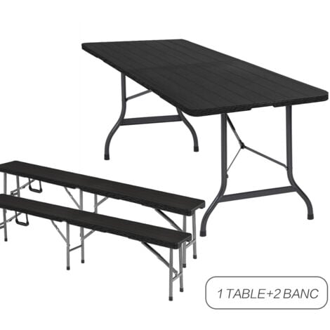 Set Tavolo da Giardino e 2 Panche Pieghevoli - Tavolo da Giardino Rettangolare per 8 Persone - Set Tavolo e Panche da Esterno per Terrazza e Balcone - Nero