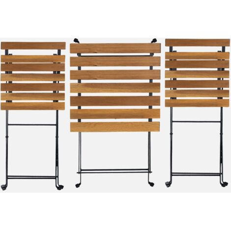 Set tavolo da giardino in legno e metallo con 2 sedie pieghevoli