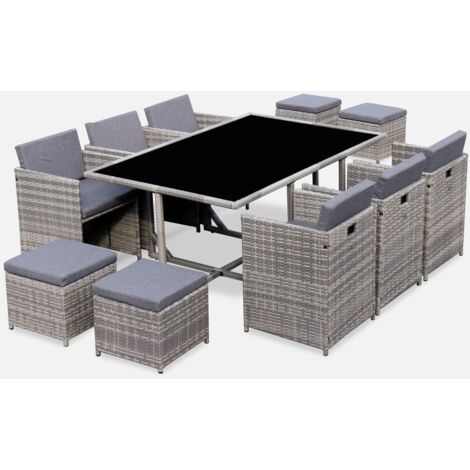 Set tavolo da giardino in resina intrecciata con 6-10 posti