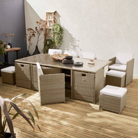 Set tavolo da giardino in resina intrecciata con 8-12 poltrone