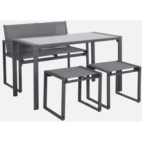 Set tavolo da giardino incastrabile in acciaio e textilene con 4 sedie