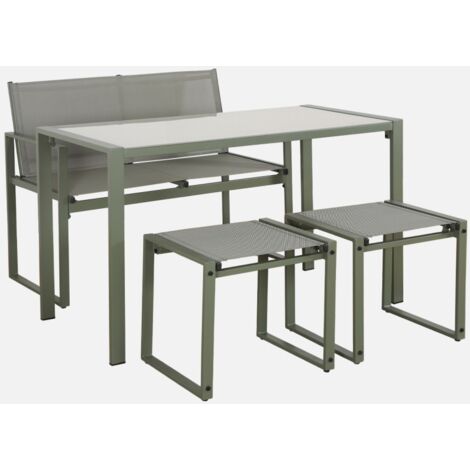 Set tavolo da giardino incastrabile in acciaio e textilene con 4 sedie