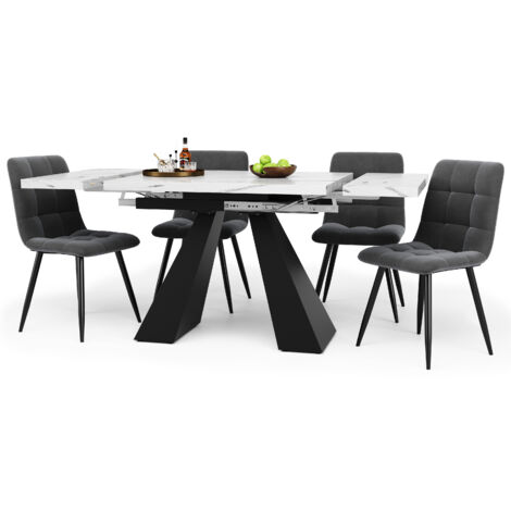 Set tavolo da pranzo 5 pezzi, tavolo allungabile 99-159x74x77cm, con 4 sedie velluto grigio, struttura in MDF e metallo, per casa