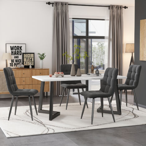 Set tavolo da pranzo con 4 sedie da 46 pollici, tavolo da pranzo rettangolare, set tavolo da cucina moderno, sedia da pranzo, sedia da cucina in velluto grigio scuro, gambe del tavolo nere