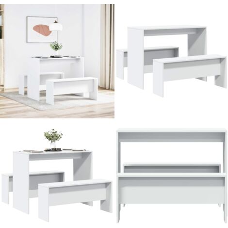 Set Tavolo da Pranzo con Panche 3 pz Bianco in Truciolato - Panca - Set da pranzo