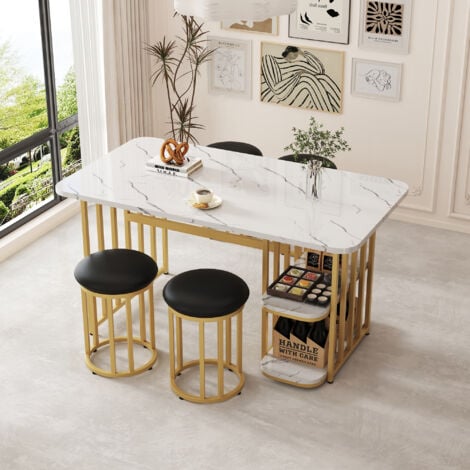Set tavolo da pranzo (con tavolo da pranzo, 4 sedie), set tavolo da cucina con struttura in acciaio, tavolo da pranzo con contenitore, tavolo da pranzo moderno 1408075 cm, tavolo da pranzo rettangolar