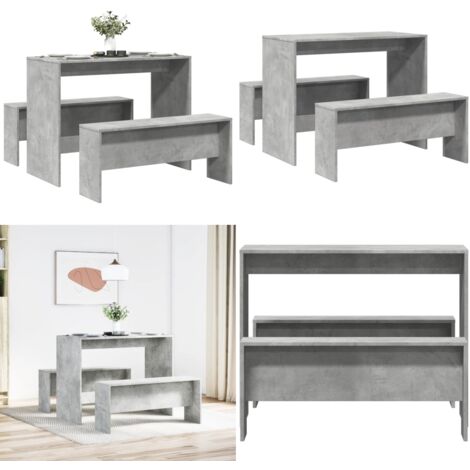 Set Tavolo da Pranzo e Panche 3 pz Grigio Cemento in Truciolato - Panca - Set da pranzo