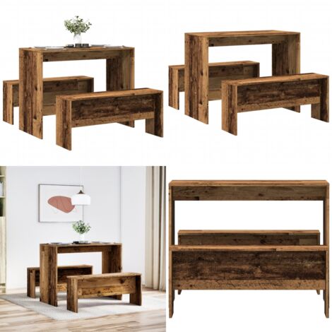 Set Tavolo da Pranzo e Panche 3 pz Legno Antico in Truciolato - Panca - Set da pranzo