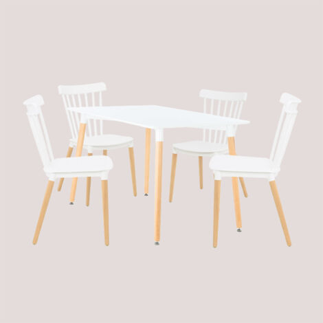 Set Tavolo da Pranzo Rettangolare in Legno di Faggio e MDF (120X80 cm) e 4 Sedie Royal SKLUM            