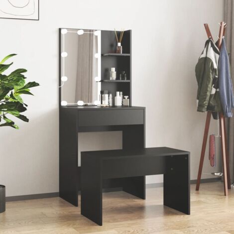Set Tavolo da Toeletta con LED Nero in Legno Multistrato vidaXL