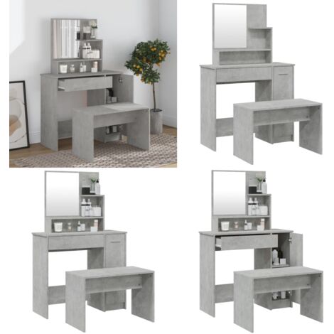 Set Tavolo da Toeletta Grigio Cemento 86,5x35x136 cm - Sgabello da toeletta - Set da toeletta
