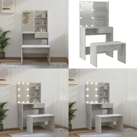 Set Tavolo da Toeletta Grigio Cemento con LED Legno Multistrato - Specchio - LED
