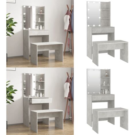 Set Tavolo da Toeletta Grigio Cemento con LED Legno Multistrato - Specchio - LED