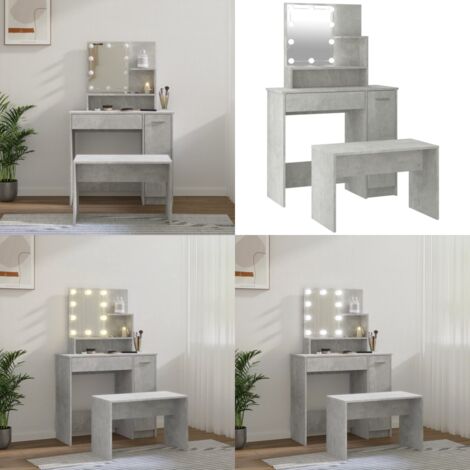 Set Tavolo da Toeletta Grigio Cemento con LED Legno Multistrato - Specchio - LED