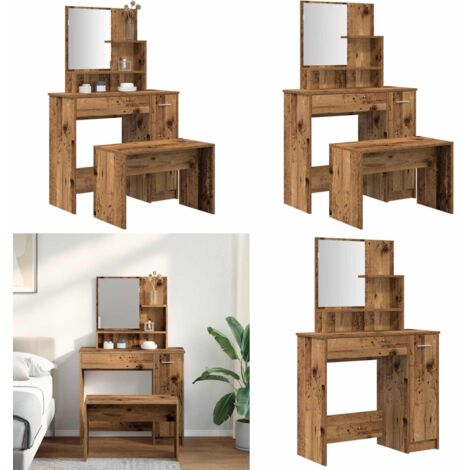 Set Tavolo da Toeletta Legno Antico in Legno Multistrato - Set tavolo da toeletta - Tavolo da toeletta antico