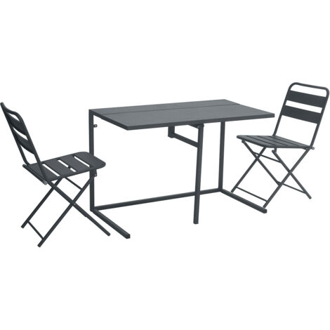 Set Tavolo e 2 Sedie da Balcone Pieghevoli in Ferro Nero